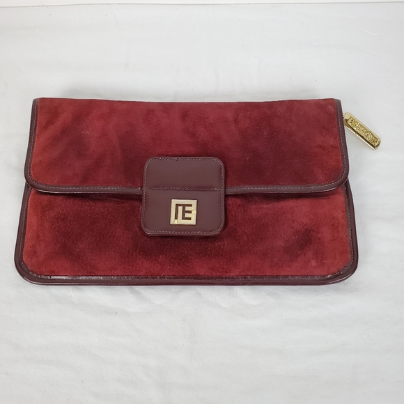 burgundy suede clutch bag